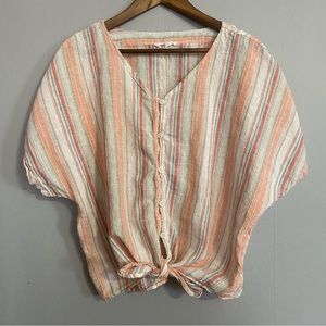 XL beachlunchlounge Tie Front Striped Top